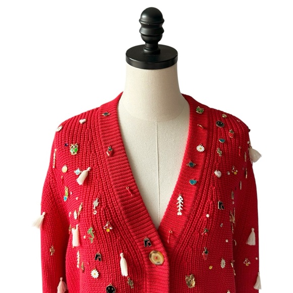 Mother The Bell Sleeve Crop Cardigan Full Of Charm Sweater - Red | XS NWT - Picture 4 of 14